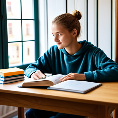 Home 14 Motivational Study Scene**
"A cozy and inviting study space. A student sits at a desk, fully clothed in comfortable clothing, with a textbook open and a cup of coffee nearby. The room is filled with natural light and decorated with inspiring quotes and language learning resources like flashcards with Swedish vocabulary. The scene should convey a sense of calm determination and enjoyment of the learning process. safe for work, appropriate content, fully clothed, professional, perfect anatomy, correct proportions, natural pose, well-formed hands, proper finger count, natural body proportions, high quality."
**
