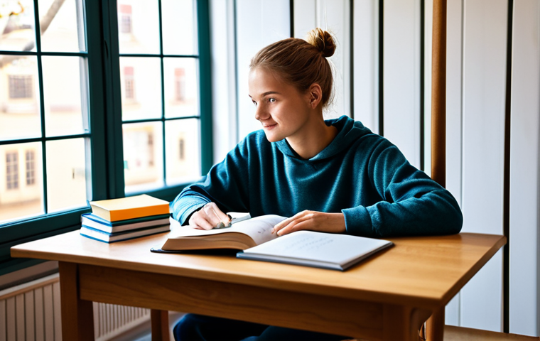 Motivational Study Scene**

"A cozy and inviting study space. A student sits at a desk, fully clothed in comfortable clothing, with a textbook open and a cup of coffee nearby. The room is filled with natural light and decorated with inspiring quotes and language learning resources like flashcards with Swedish vocabulary. The scene should convey a sense of calm determination and enjoyment of the learning process. safe for work, appropriate content, fully clothed, professional, perfect anatomy, correct proportions, natural pose, well-formed hands, proper finger count, natural body proportions, high quality."

**